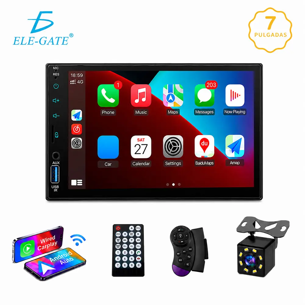 车载无线CarPlay 7寸IPS屏 安卓互联 蓝牙5.0 镜面边框